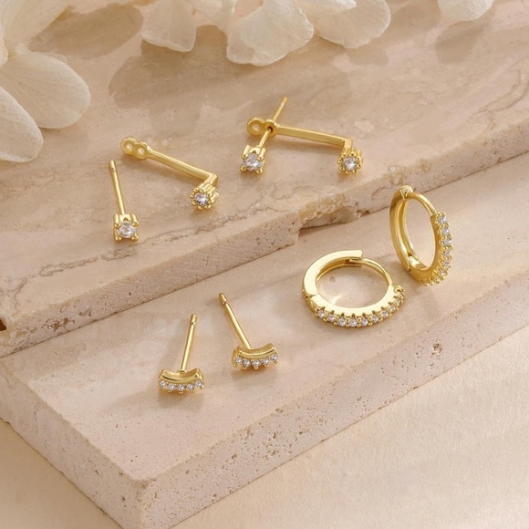 Swarovski Elegant Solid Silver 14K Gold Plated 3-Earring Set (One Ear Only) - Picture 5 of 8